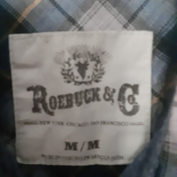 Vintage Roebuck & Co Mens Medium Blue Plaid Button Up Shirt Pearl Snap Western - Picture 5 of 10
